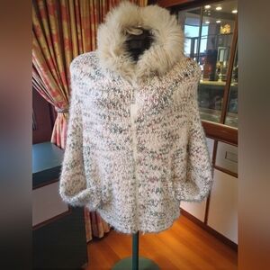 Cozy Mohair Hand Knit Raglan Sleeve Zippered Sweater with Faux Fur Collar
